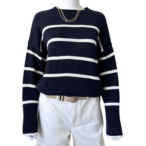 Sincerely Jules Navy White Breton Stripe Cotton Knit Sweater Pullover M